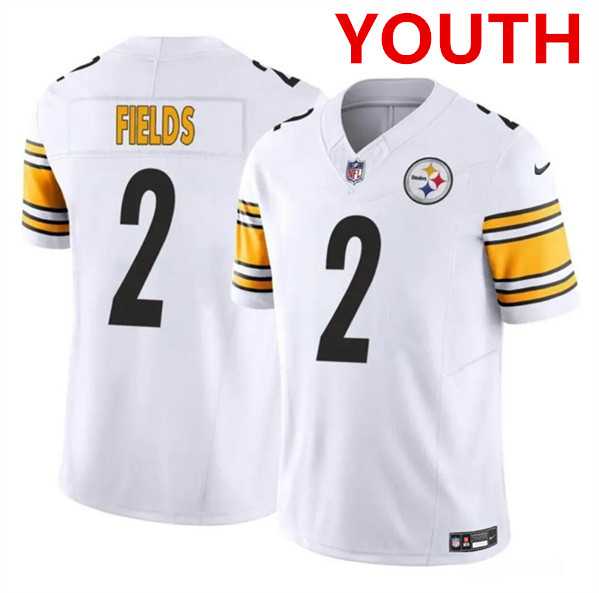 Youth Pittsburgh Steelers #2 Justin Fields White 2023 F.U.S.E. Vapor Untouchable Limited Football Stitched Jersey Dzhi->->Youth Jersey